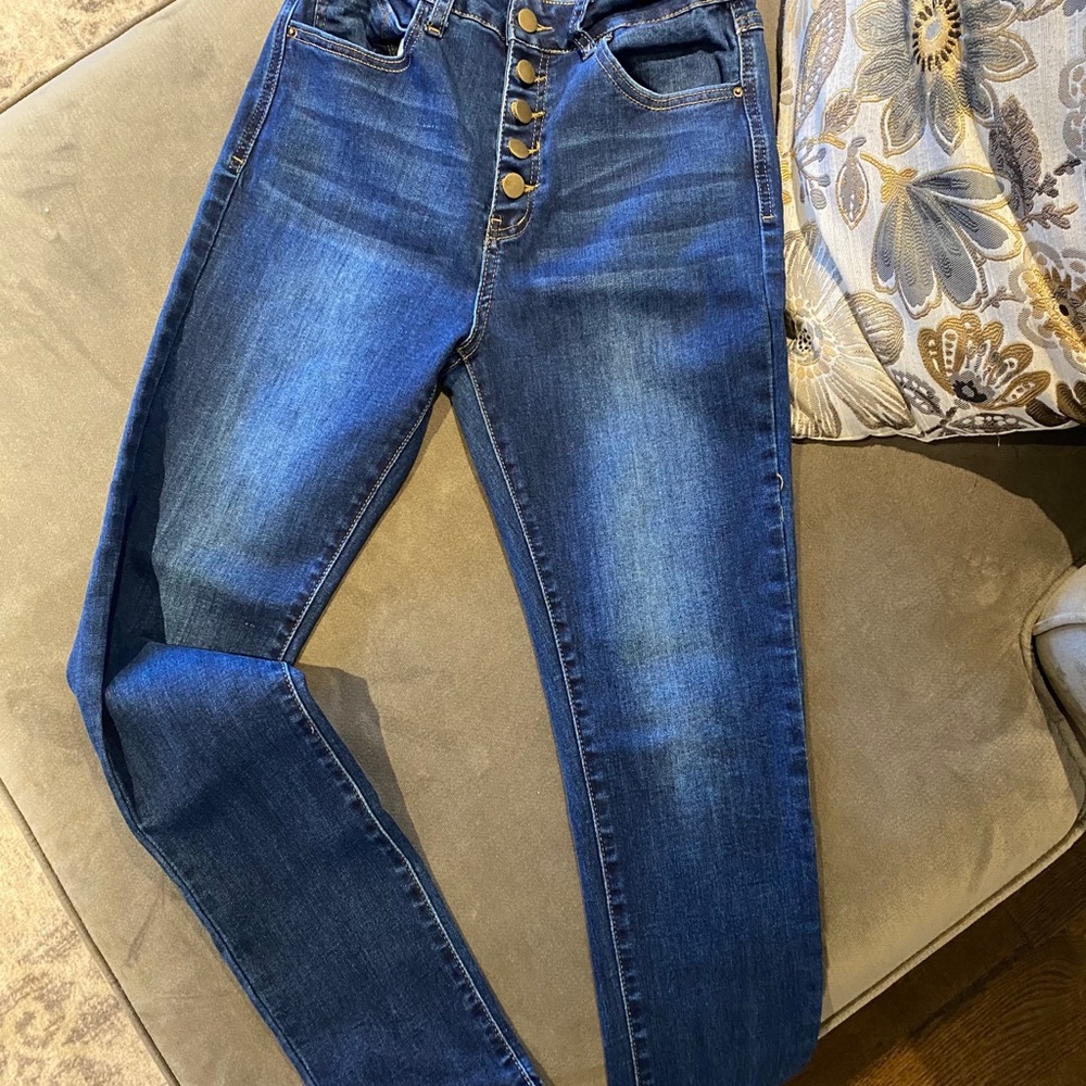 Dark Wash Button Fly Skinny Jeans
